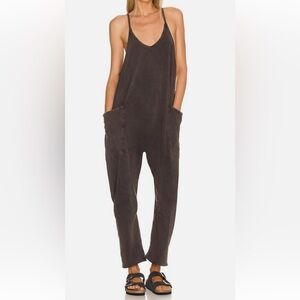 Free People X FP Movement Hot Shot Jumpsuit Washed Brown Relaxed Fit SZ XS J-56